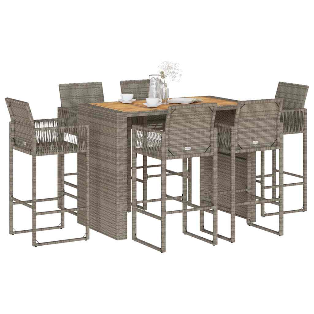 vidaXL 7-tlg. Gartenbar-Set ohne Kissen Grau Poly Rattan Akazie