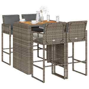 Vrtna barska garnitura z blazinami 5-delna siv ratan/akacija