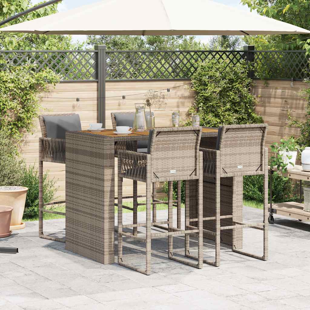 vidaXL 5-delige Tuinbarset met kussens poly rattan acacia grijs afbeelding