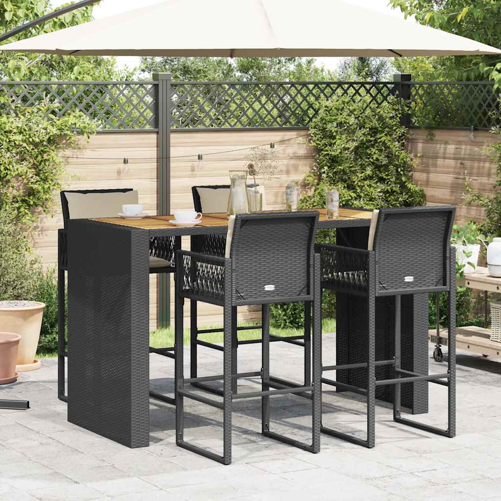 vidaXL 5-delige Tuinbarset met kussens poly rattan acacia zwart afbeelding