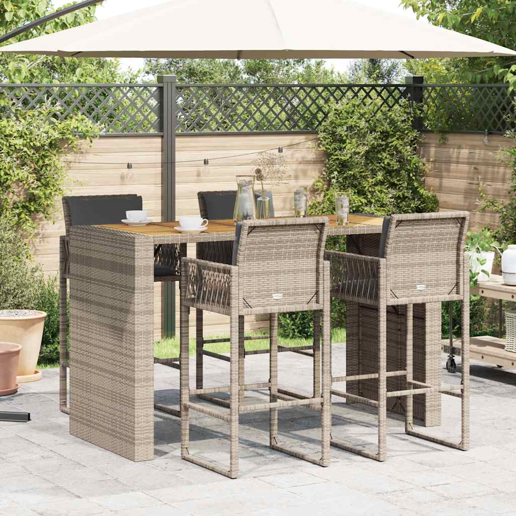 vidaXL 5-delige Tuinbarset met kussens poly rattan acacia grijs afbeelding
