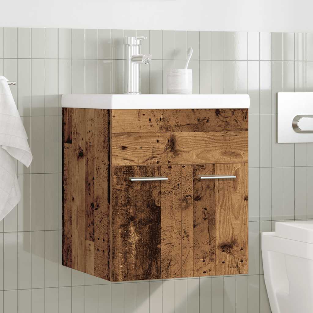 vidaXL Wastafelkast met ingebouwde wasbak en kraan oud houtkleurig afbeelding