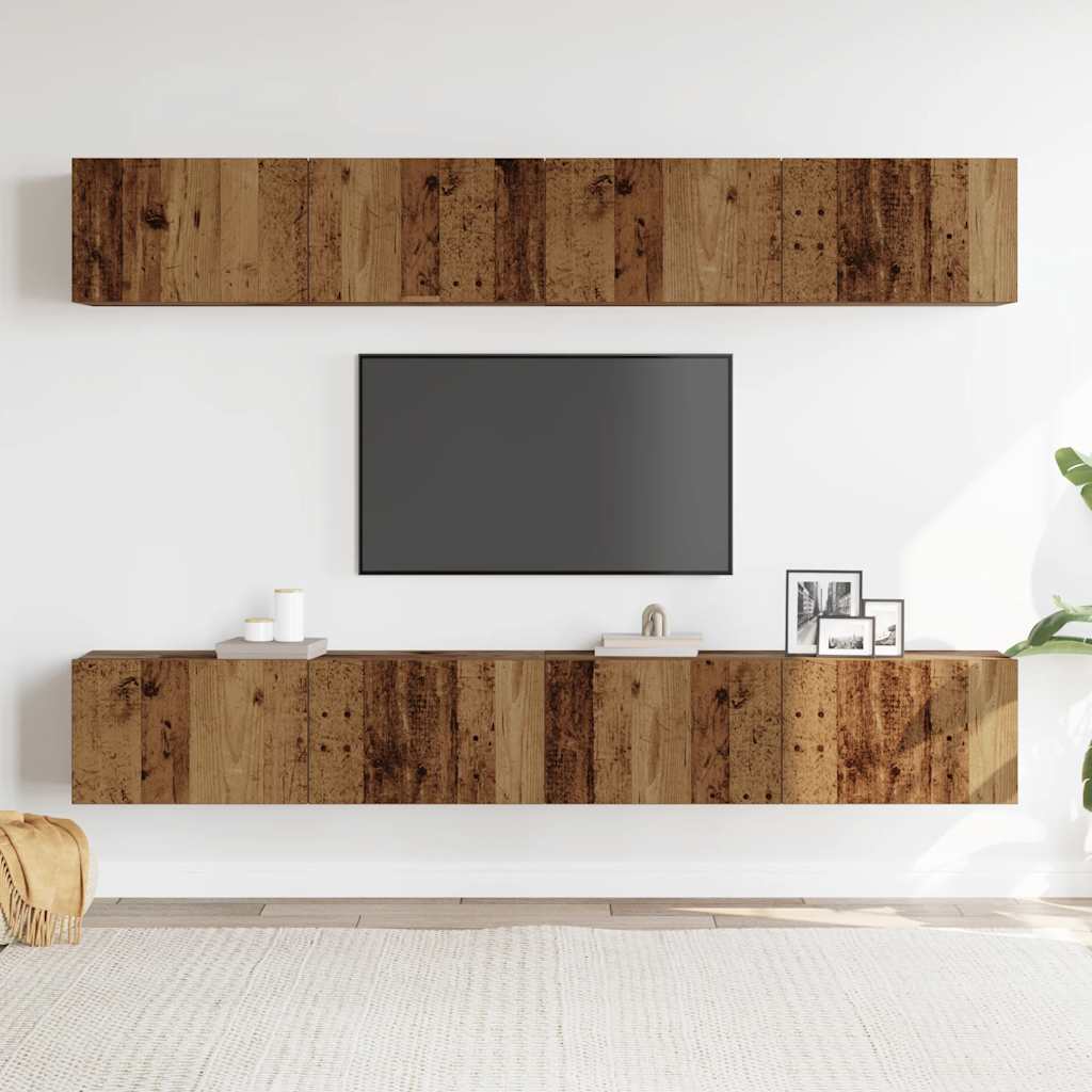 vidaXL 4-delige wand-tv-meubelset van oud hout, 100x30x30 cm