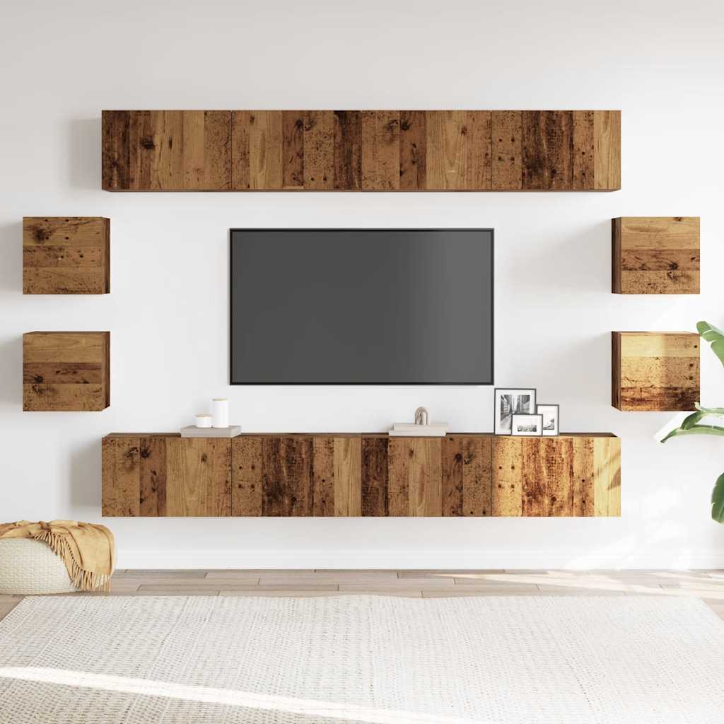 Thumbnail - vidaXL 8-tlg. TV-Schrank-Set Wandmontage Altholz-Optik Holzwerkstoff