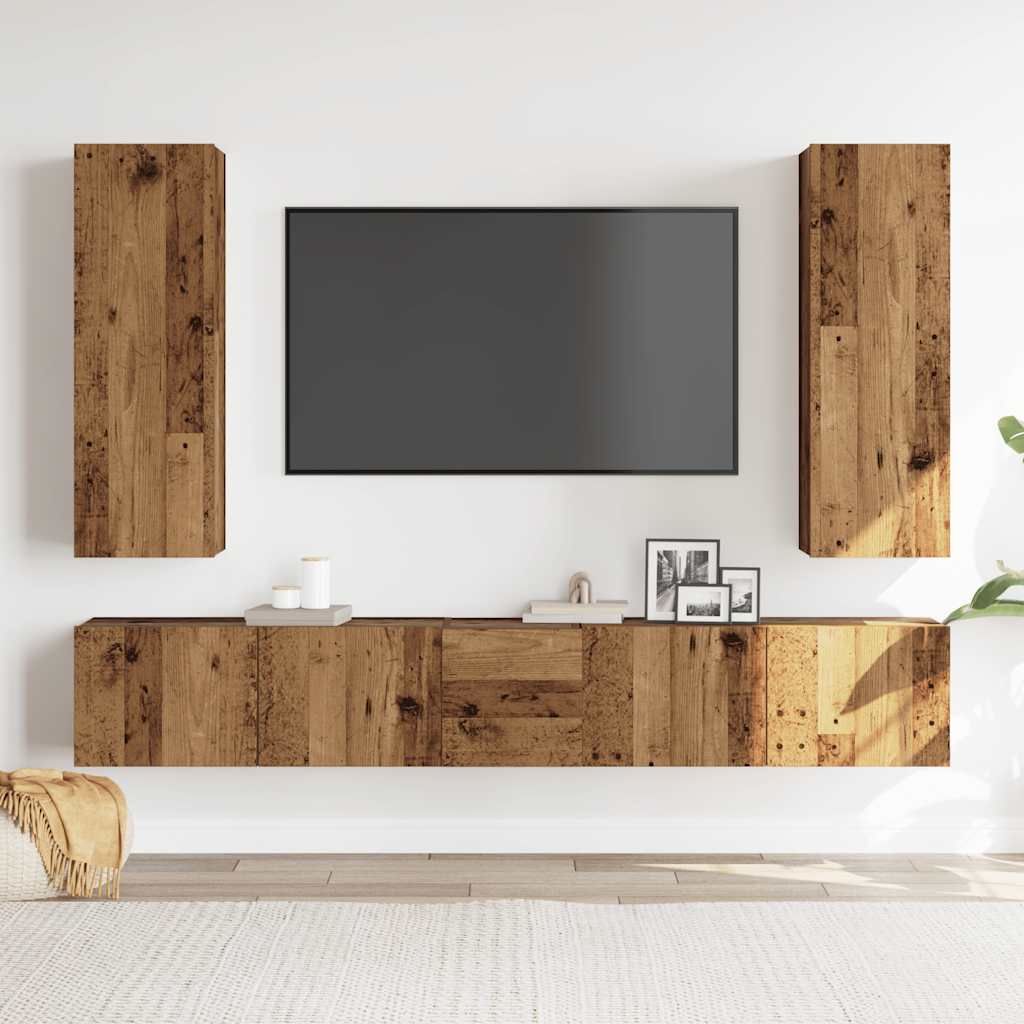 vidaXL Tv-wandkasten 5 st bewerkt hout oud houtkleurig afbeelding