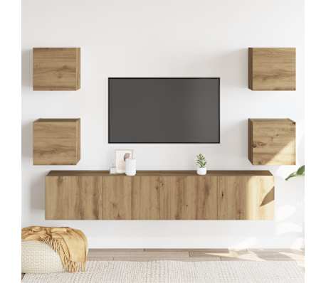 vidaXL arm&aacute;rios TV montados na parede 6 pcs madeira carvalho artesanal