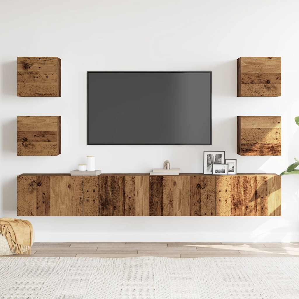 vidaXL Tv-wandkasten 6 st bewerkt hout oud houtkleurig afbeelding