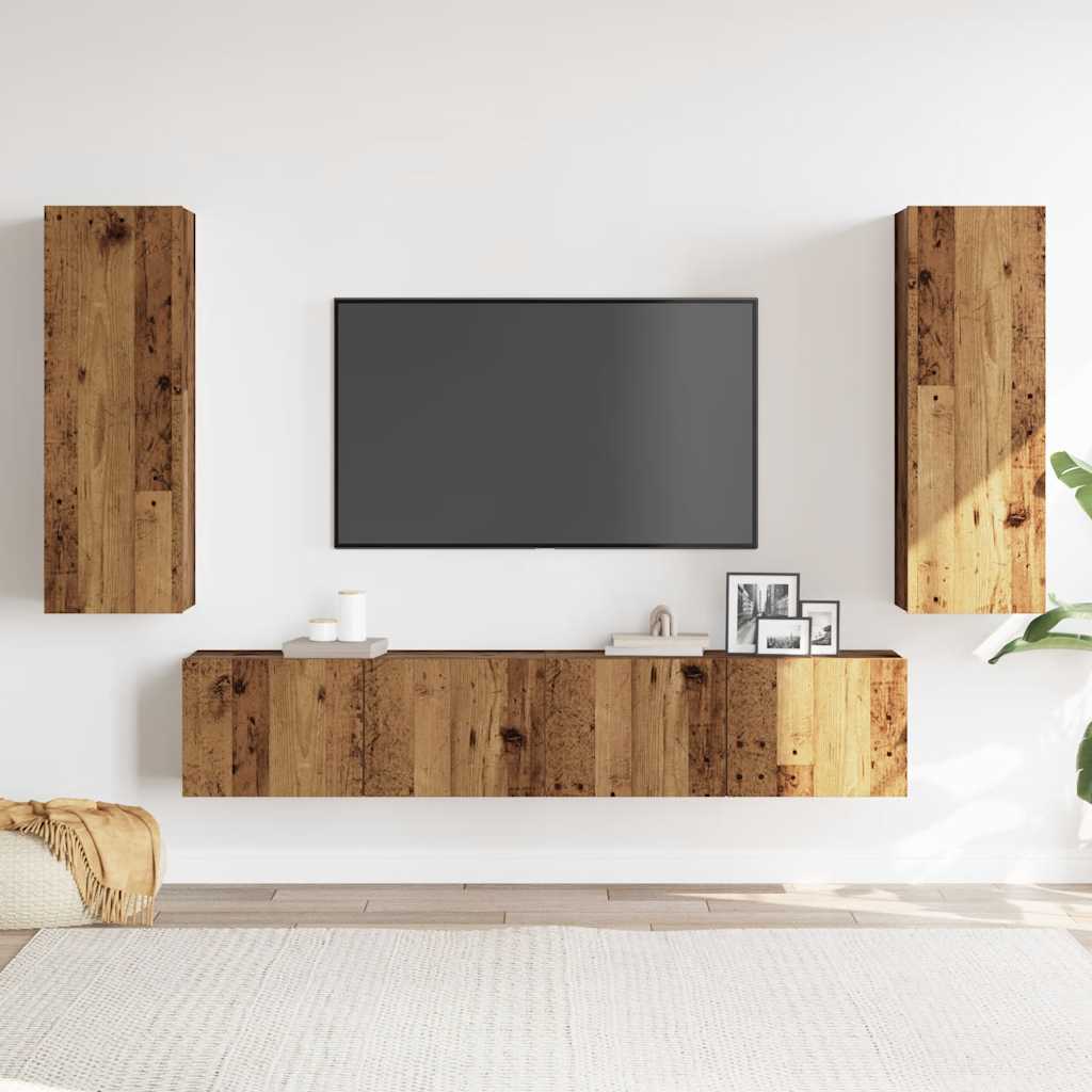 vidaXL Tv-wandkasten 4 st bewerkt hout oud houtkleurig afbeelding