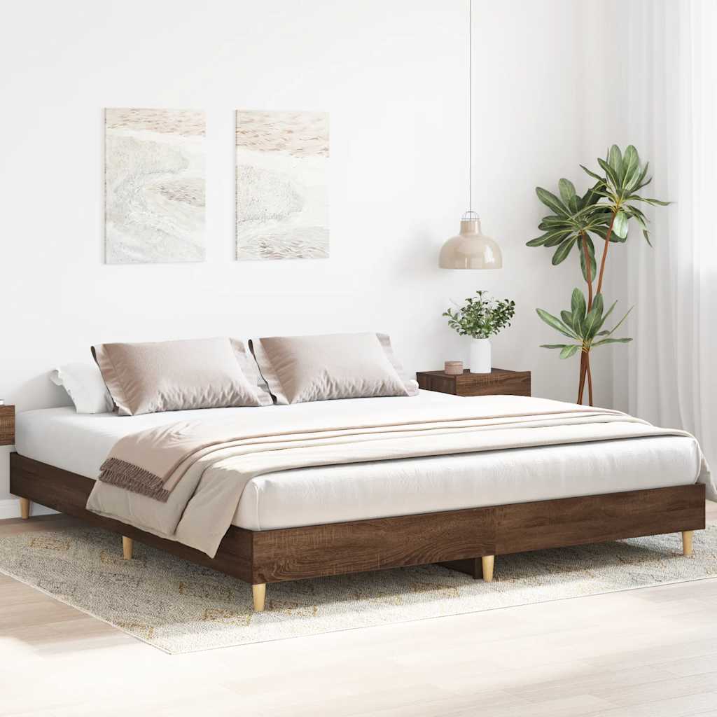 vidaXL Sängynrunko ilman patjaa ruskea tammi 160x200 cm tekninen puu