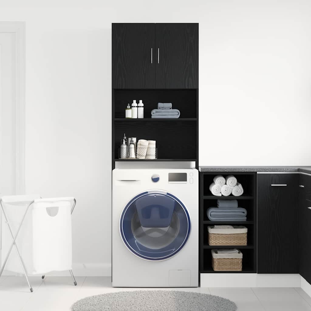 vidaXL Wasmachinekast 64x24x190 cm spaanplaat zwart eikenkleurig afbeelding