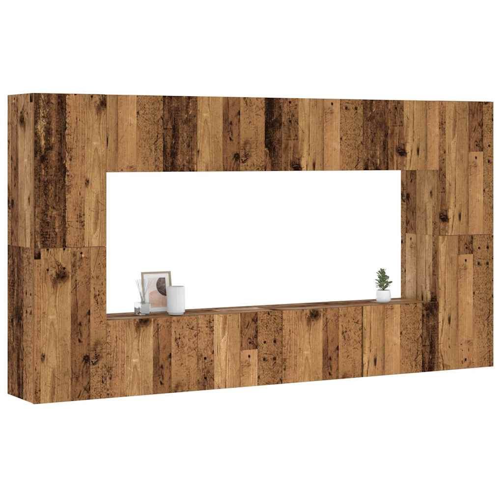 vidaXL 8-tlg. TV-Schrank-Set Wandmontage Altholz-Optik Holzwerkstoff