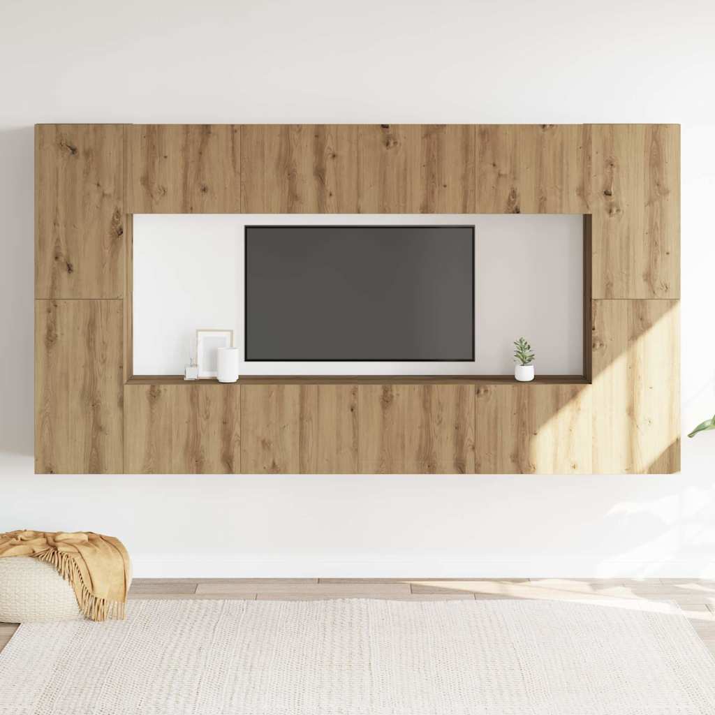 vidaXL 8-delig Tv-meubelset wandmontage bewerkt hout artisanaal eiken afbeelding