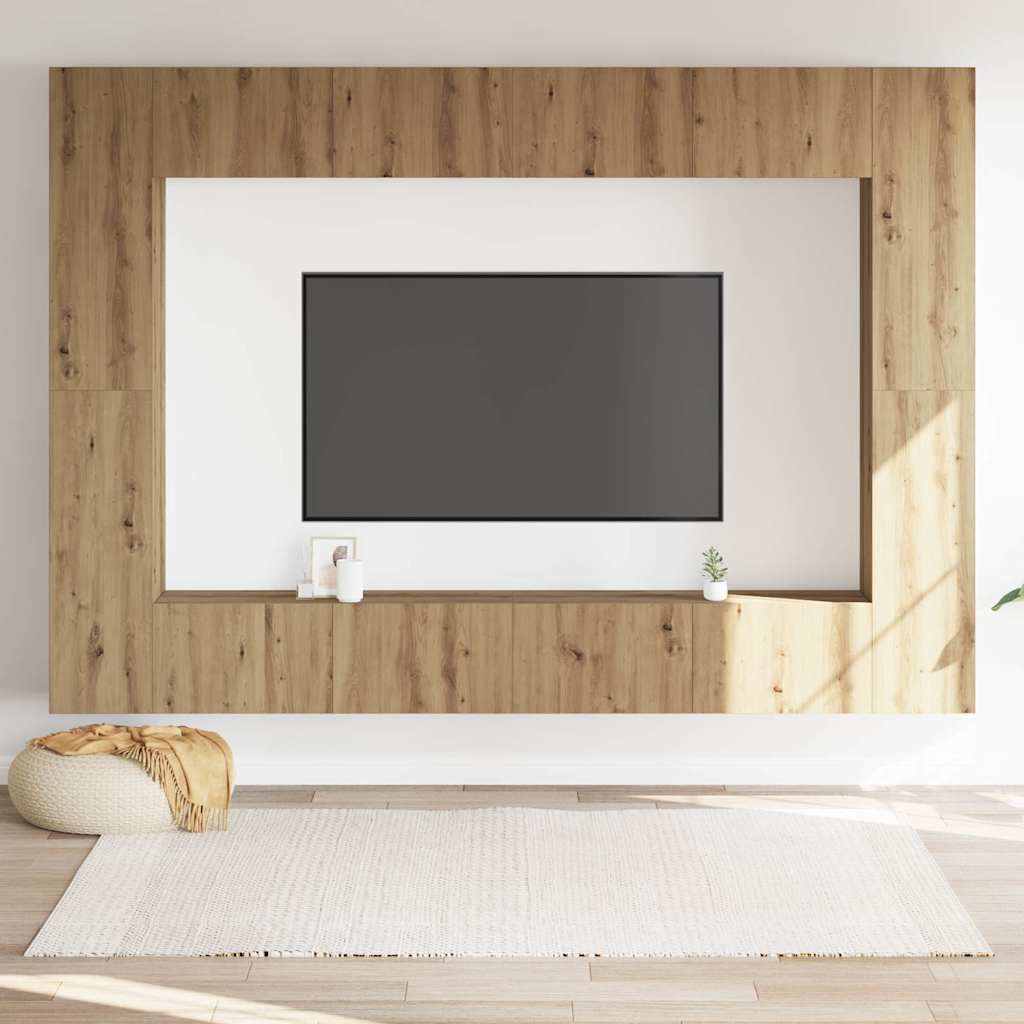 vidaXL 8-delig Tv-meubelset wandmontage bewerkt hout artisanaal eiken afbeelding