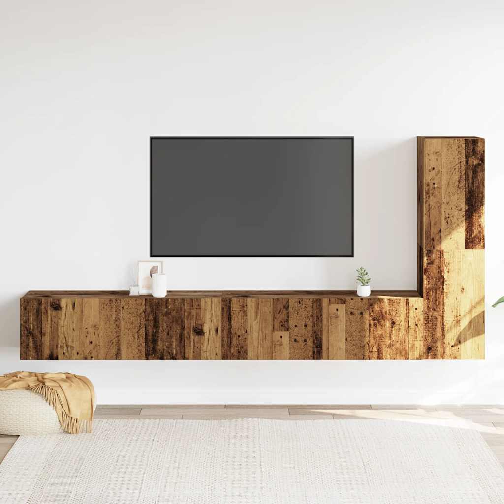 vidaXL Tv-wandkasten 3 st bewerkt hout oud houtkleurig afbeelding