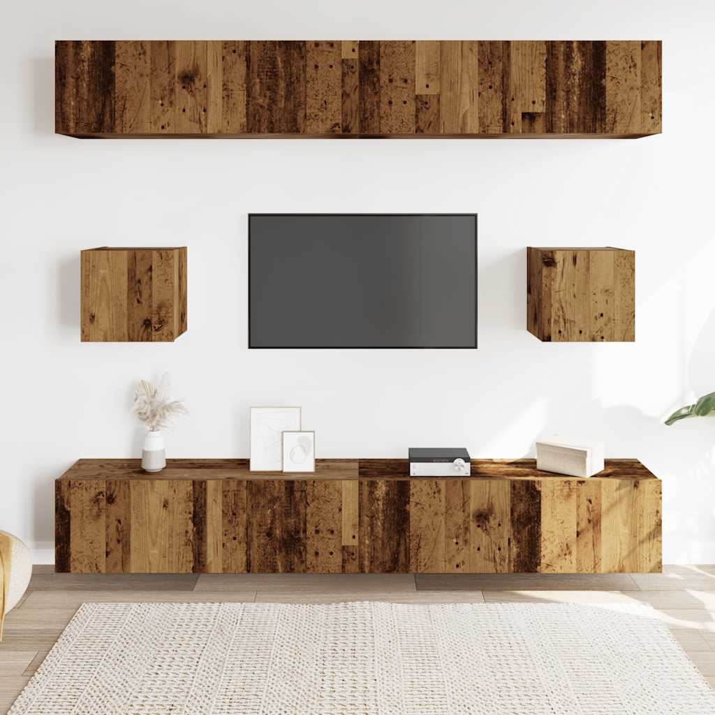 vidaXL 6-delig Tv-meubelset wandmontage bewerkt hout oud houtkleurig