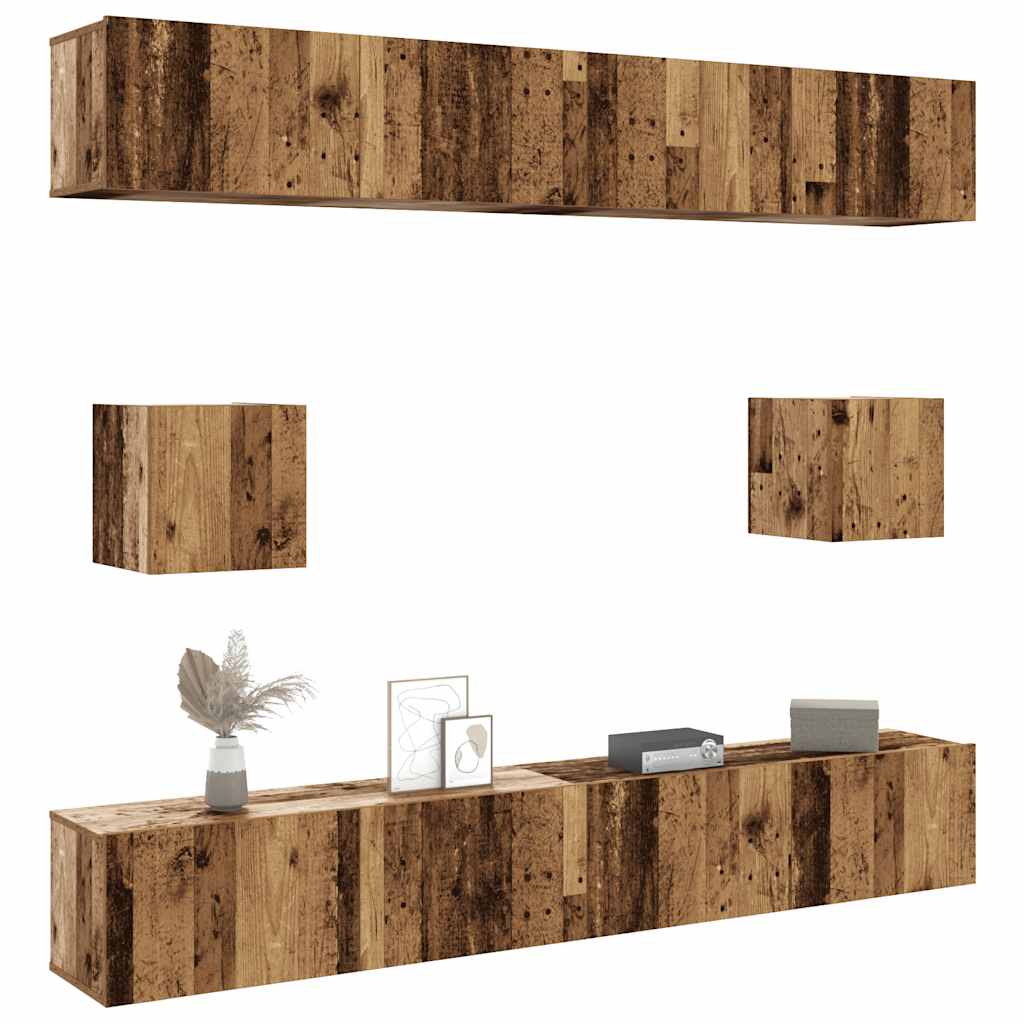 vidaXL 6-tlg. TV-Schrank-Set Wandmontage Altholz-Optik Holzwerkstoff