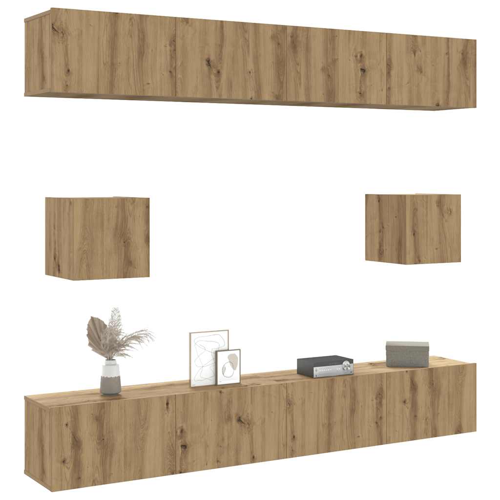 vidaXL 6-tlg. TV-Schrank-Set Wandmontage Artisan-Eiche Holzwerkstoff