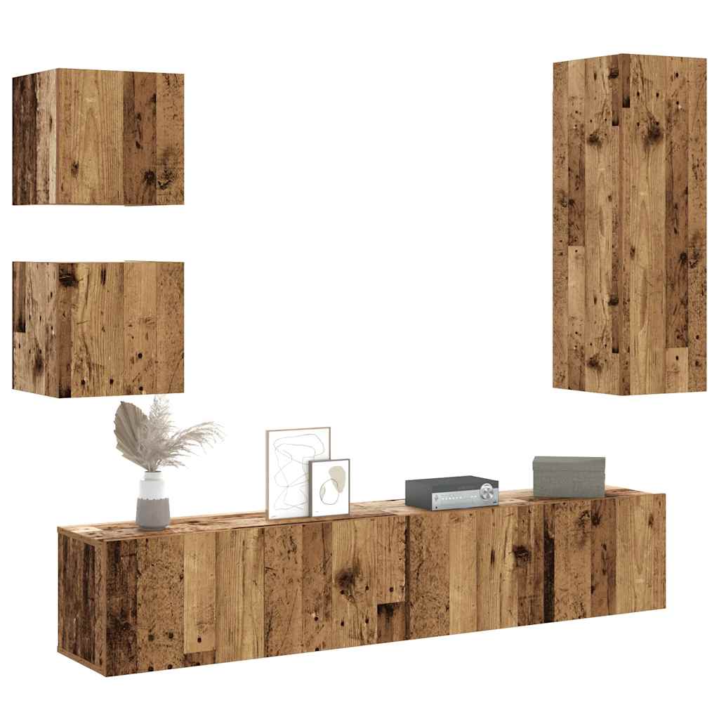 vidaXL 5-tlg. TV-Schrank-Set Wandmontage Altholz-Optik Holzwerkstoff