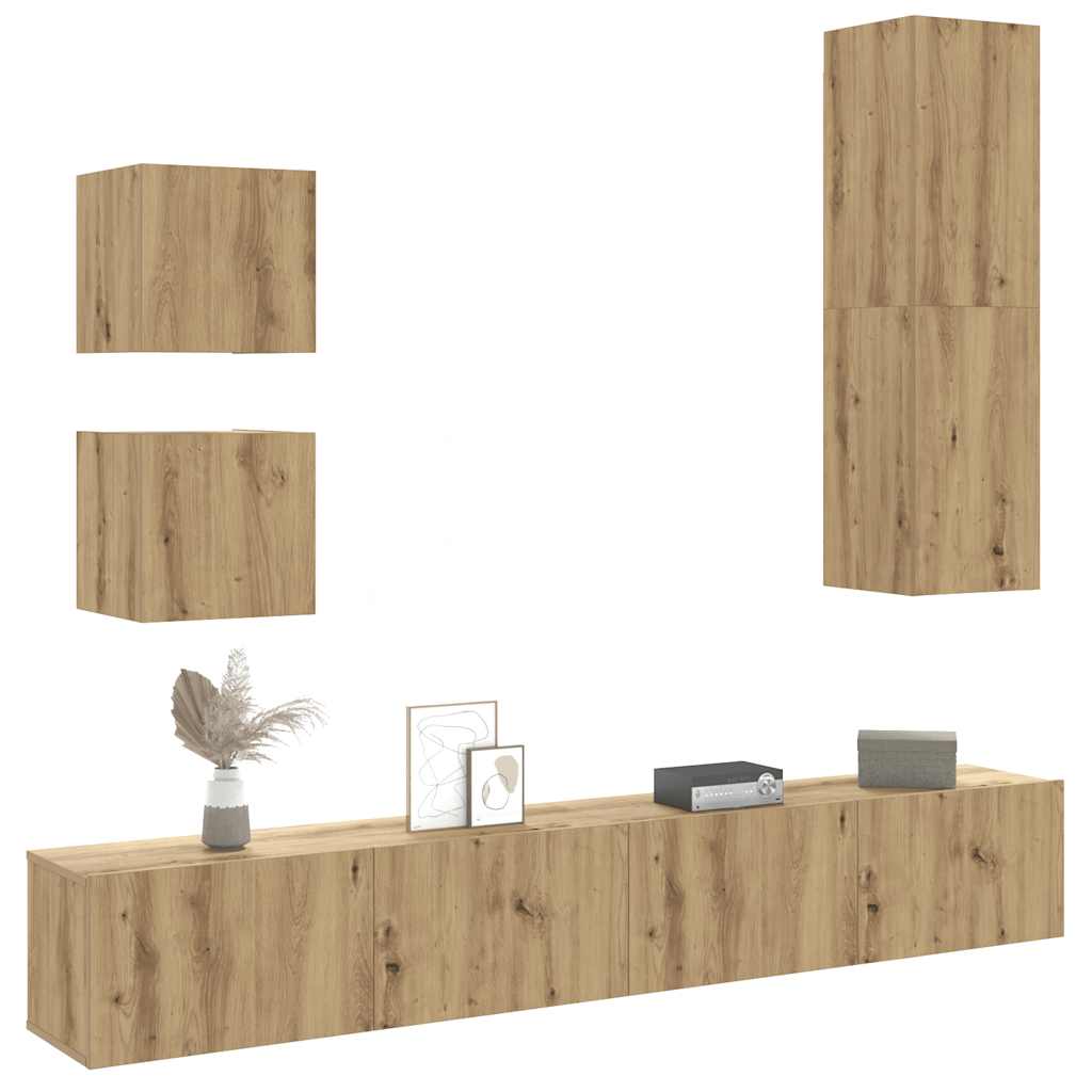 vidaXL 5-tlg. TV-Schrank-Set Wandmontage Artisan-Eiche Holzwerkstoff