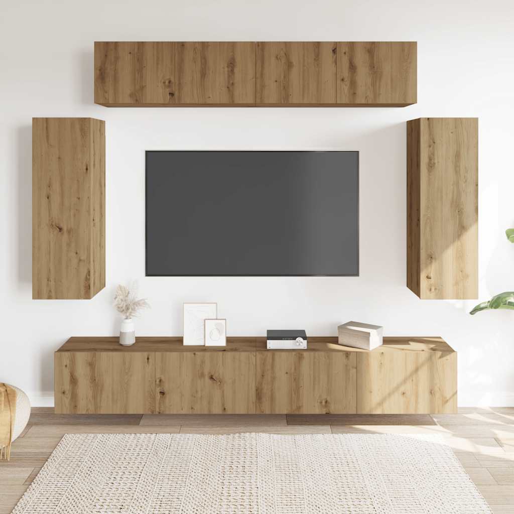 vidaXL 6-delig Tv-meubelset wandmontage bewerkt hout artisanaal eiken