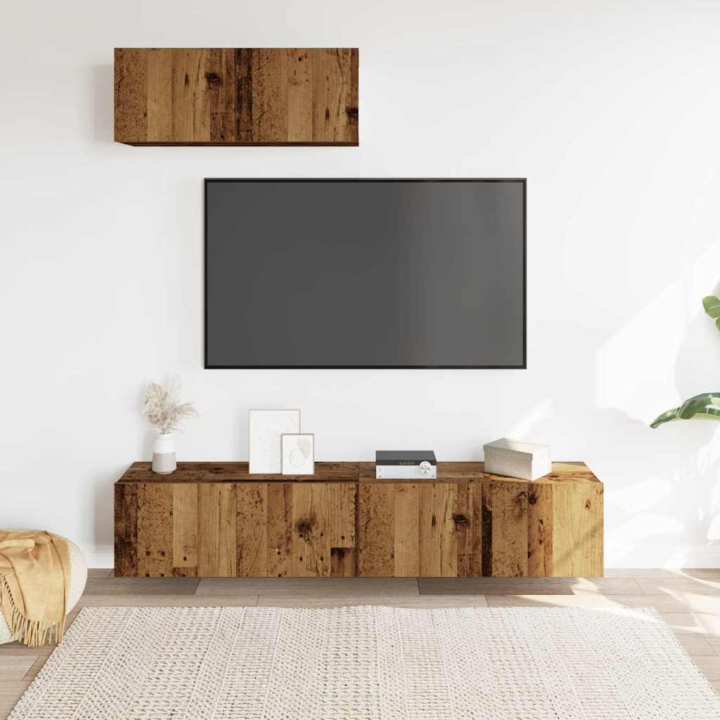 vidaXL 3-delig Tv-meubelset wandmontage bewerkt hout oud houtkleurig afbeelding