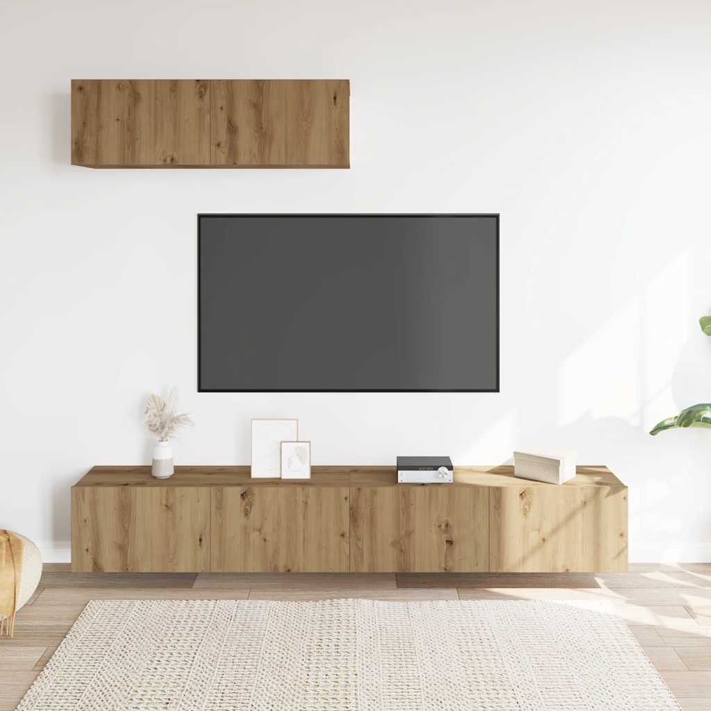 vidaXL Tv-wandkasten 3 st 100x30x30 cm bewerkt hout artisanaal eiken afbeelding