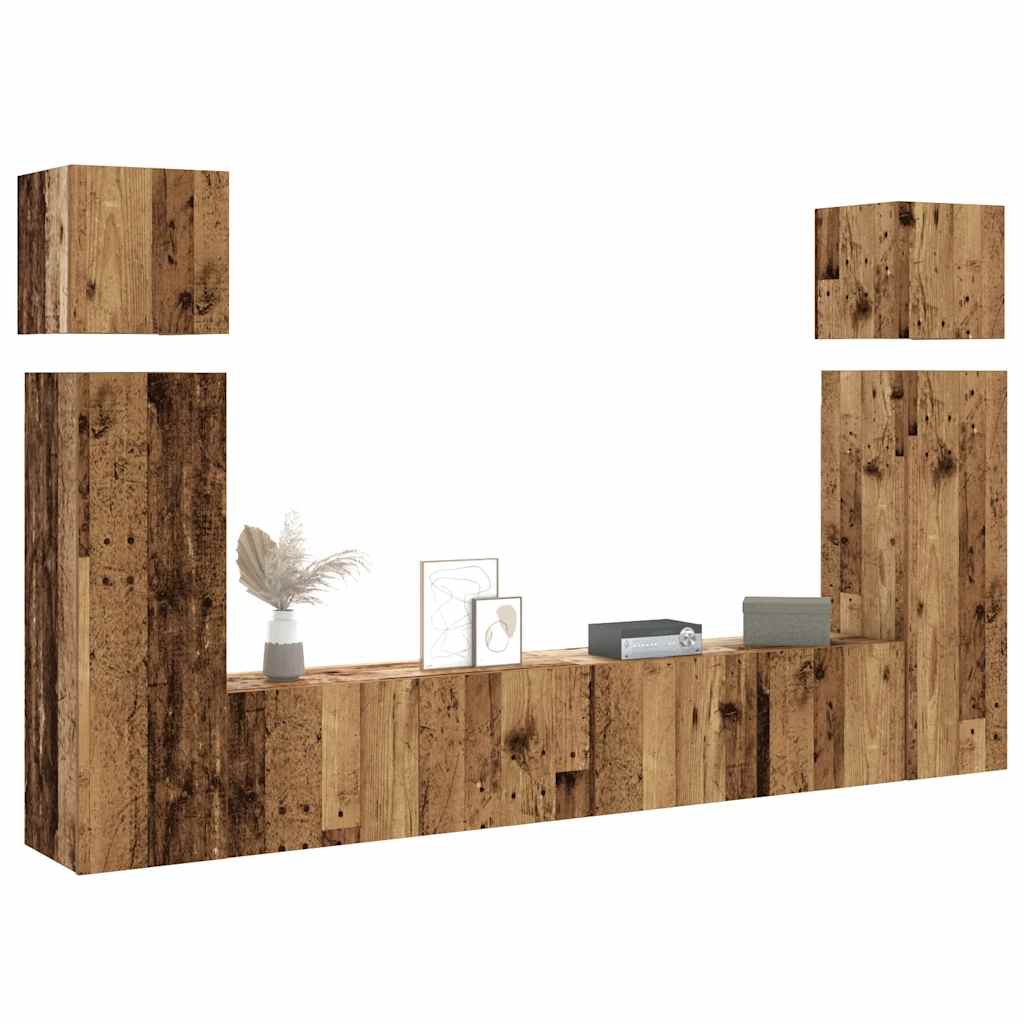 vidaXL 8-tlg. TV-Schrank-Set Wandmontage Altholz-Optik Holzwerkstoff