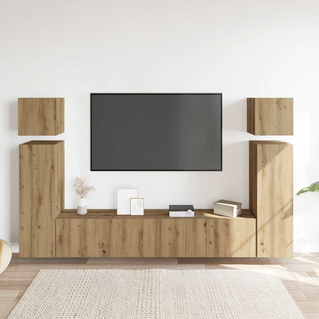 vidaXL 8-delig Tv-meubelset wandmontage bewerkt hout artisanaal eiken afbeelding