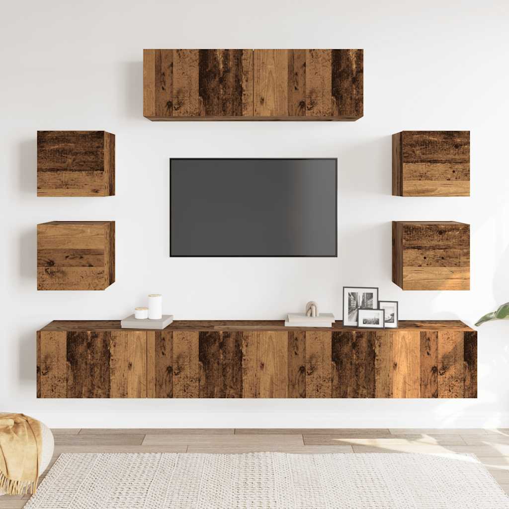 vidaXL 7-delig Tv-meubelset wandmontage bewerkt hout oud houtkleurig