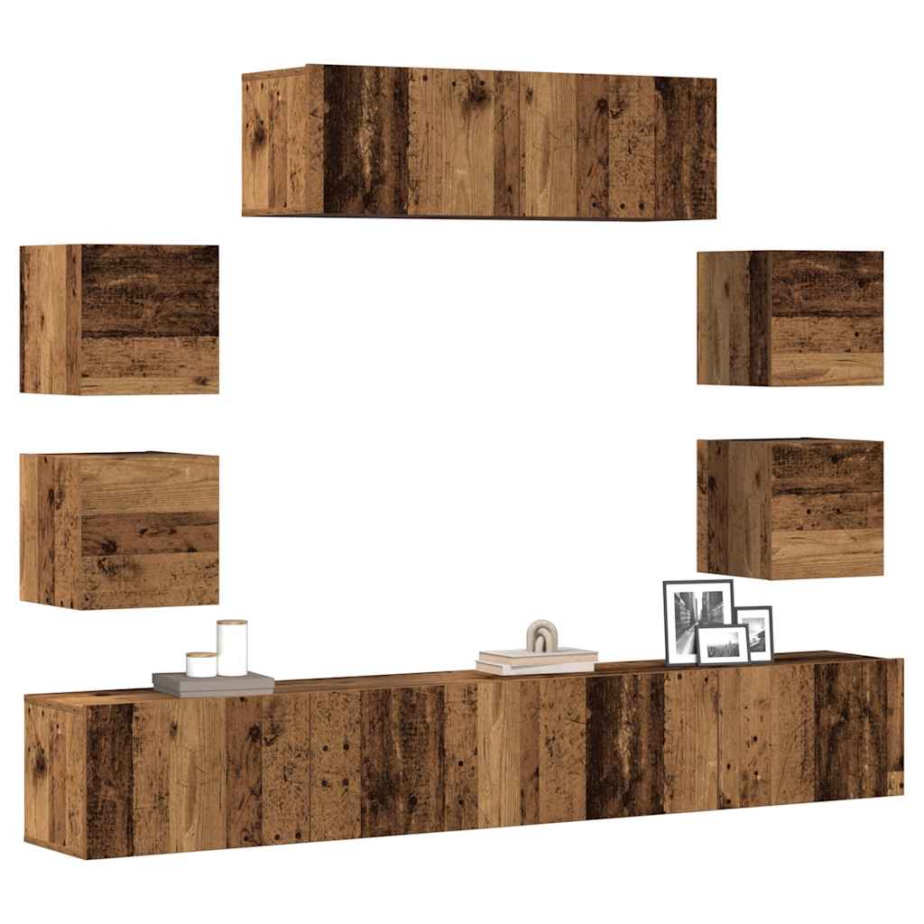 vidaXL 7-tlg. TV-Schrank-Set Wandmontage Altholz-Optik Holzwerkstoff