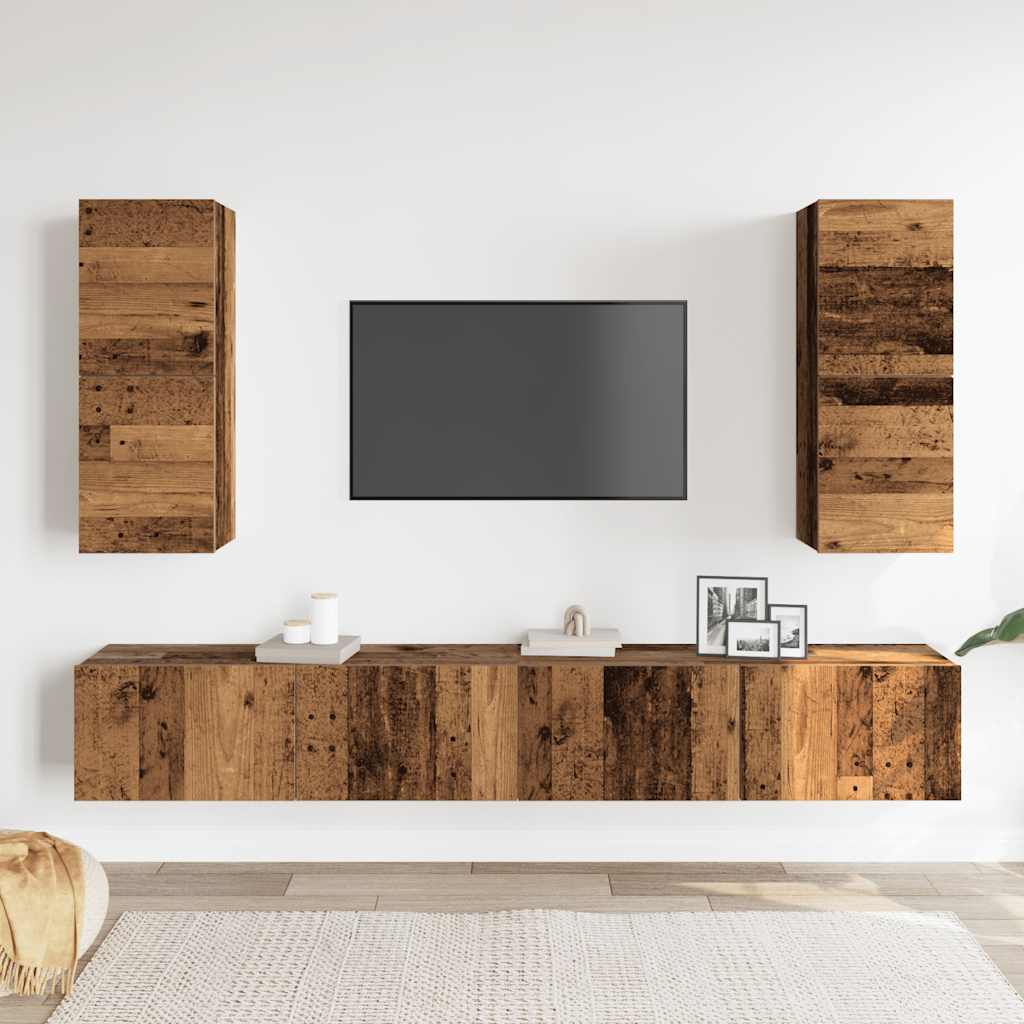 vidaXL 4-delig Tv-meubelset wandmontage bewerkt hout oud houtkleurig