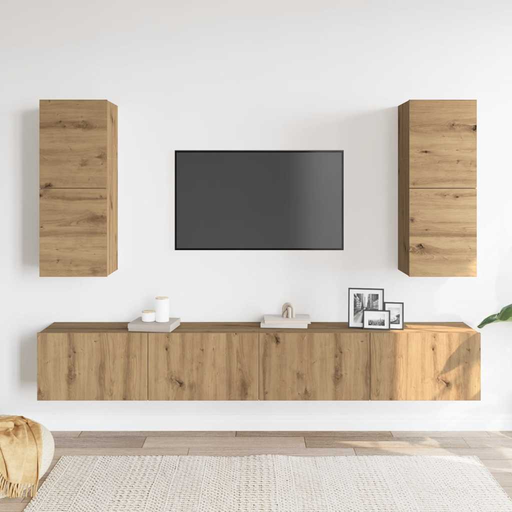 vidaXL 4-delig Tv-meubelset wandmontage bewerkt hout artisanaal eiken