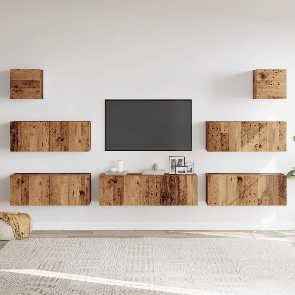 vidaXL Set dulap TV 7 piese montat pe perete lemn vechi lemn prelucrat