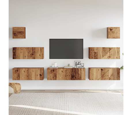 vidaXL Ensemble de meuble TV mural 7 pcs vieux bois bois d'ing&eacute;nierie