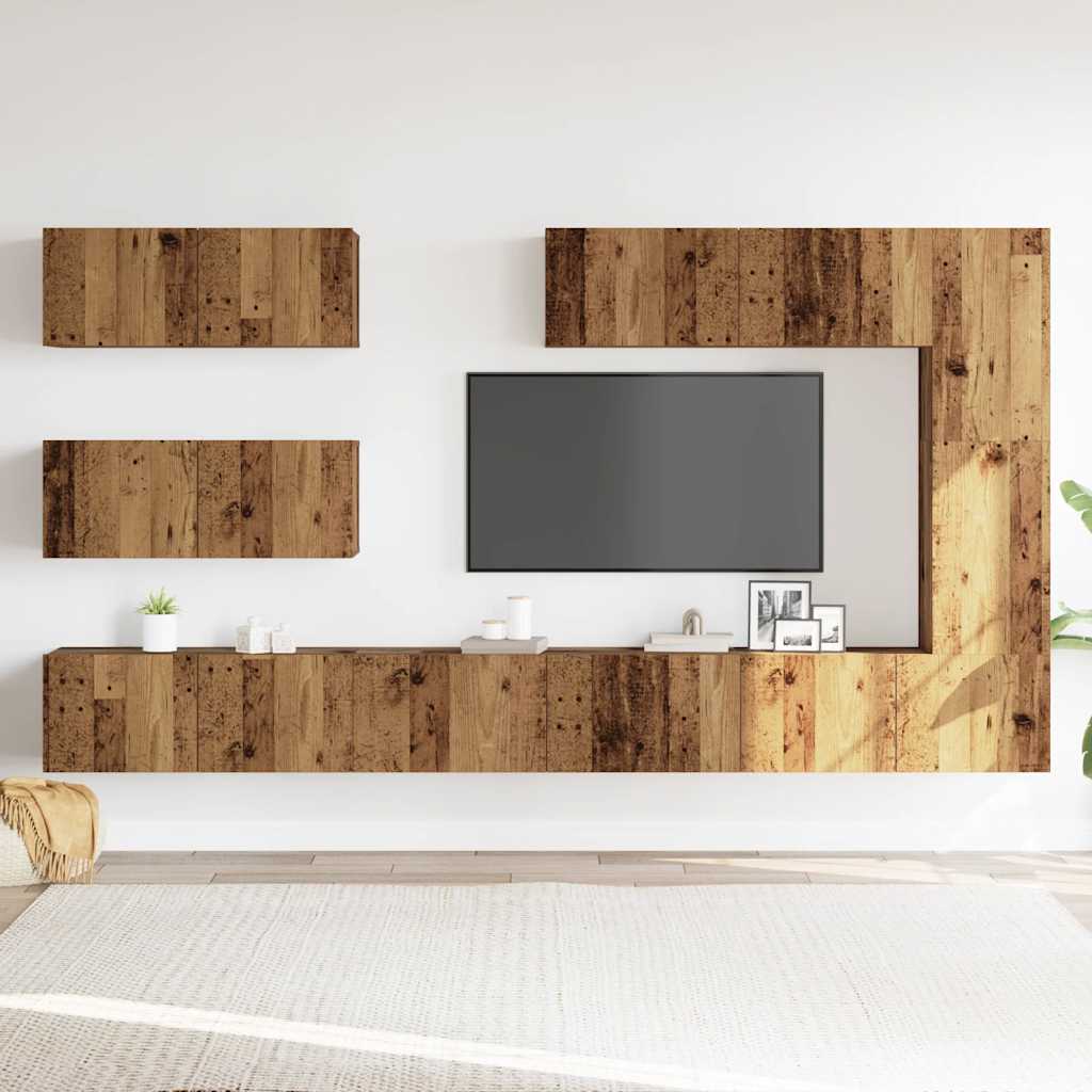 vidaXL 7-delig Tv-meubelset wandmontage bewerkt hout oud houtkleurig afbeelding