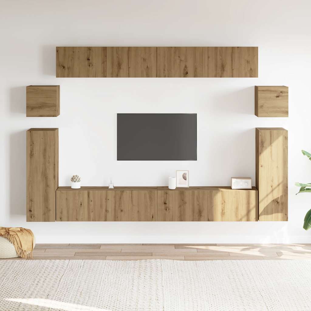 Thumbnail - vidaXL 8-tlg. TV-Schrank-Set Wandmontage Artisan-Eiche Holzwerkstoff