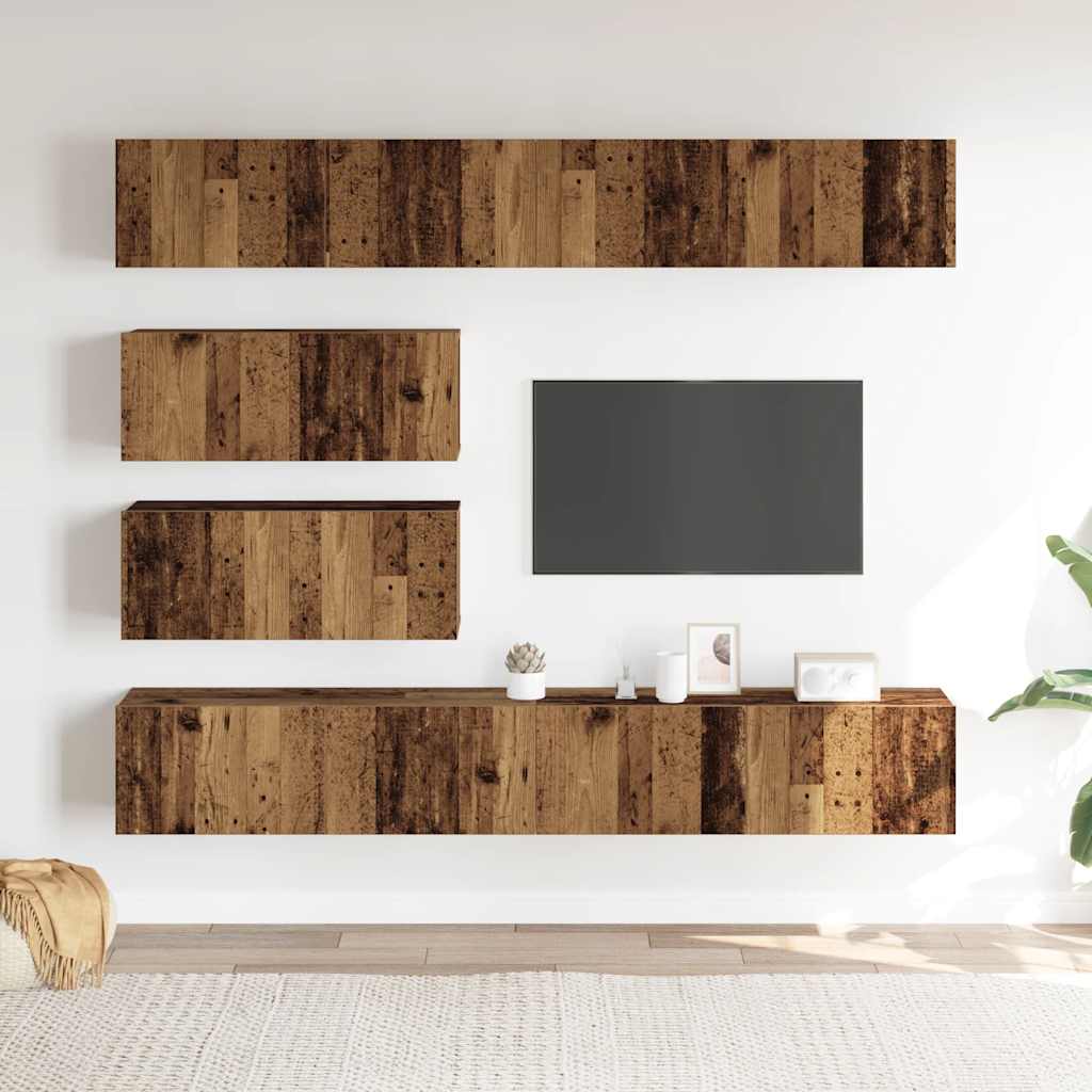 Thumbnail - vidaXL 6-tlg. TV-Schrank-Set Wandmontage Altholz-Optik Holzwerkstoff