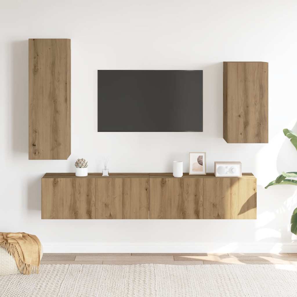 vidaXL 4-delig Tv-meubelset wandmontage bewerkt hout artisanaal eiken