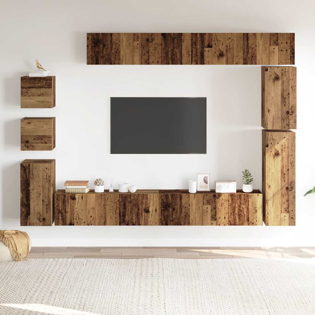 Thumbnail - vidaXL 9-tlg. TV-Schrank-Set Wandmontage Altholz-Optik Holzwerkstoff