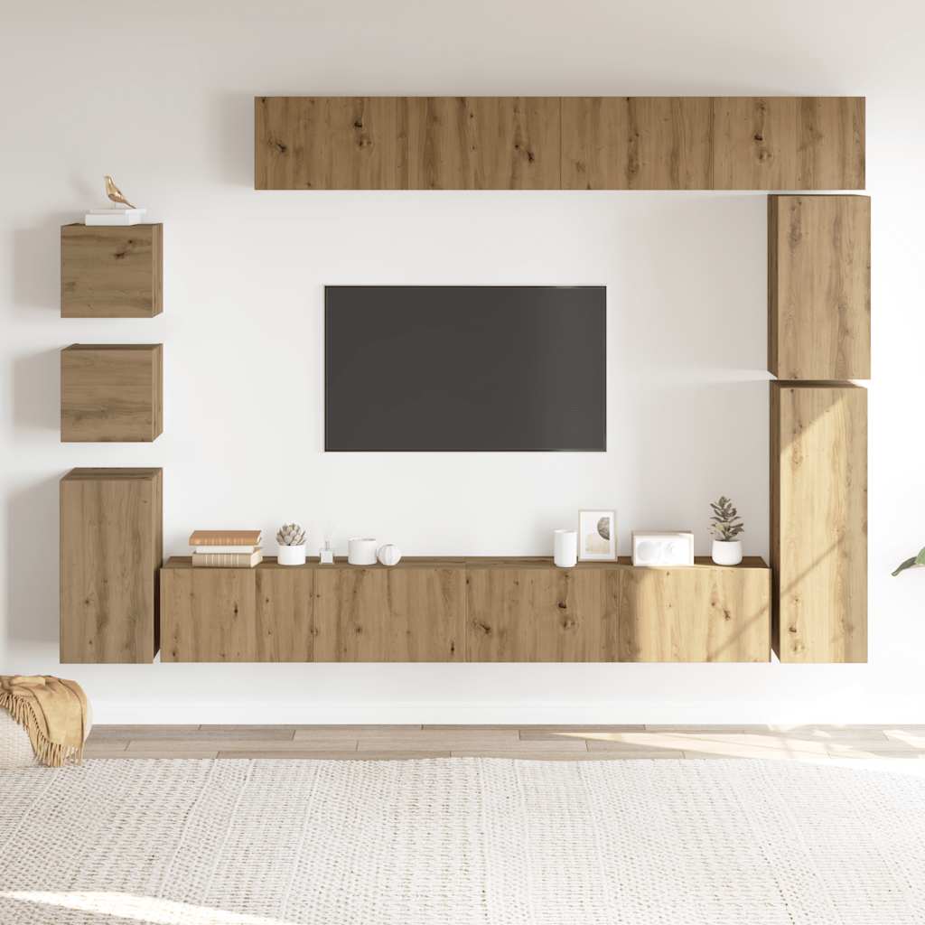 vidaXL 9-delig Tv-meubelset wandmontage bewerkt hout artisanaal eiken afbeelding