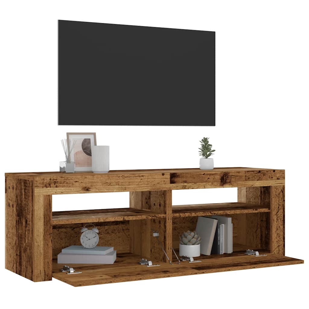 vidaXL Yöpöydät 2 kpl LED-valoilla vanhaa puuta 60x35x40 cm