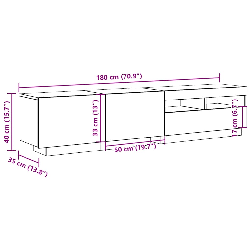 TV stolek s LED dub artisan 180x35x40 cm kompozitní dřevo - obrázek 14
