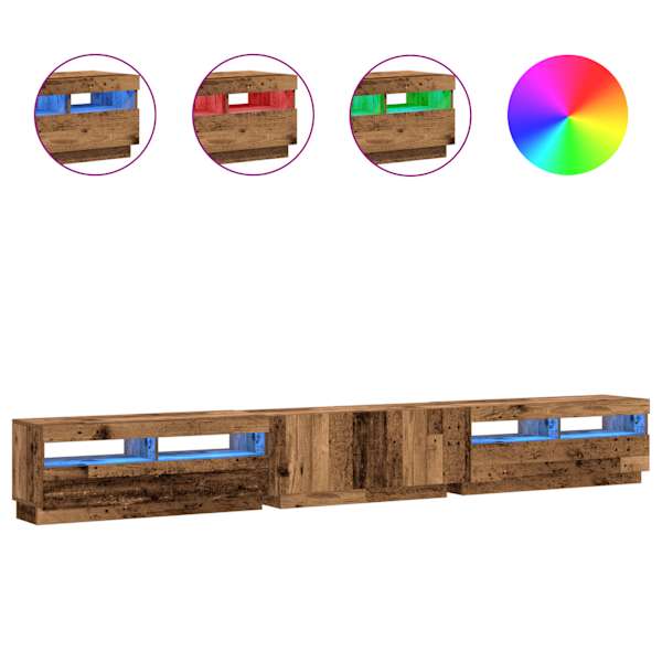 vidaXL LED-tuledega telerikapp, vana puit, 300 x 35 x 40 cm, t&ouml;&ouml;deldud puit