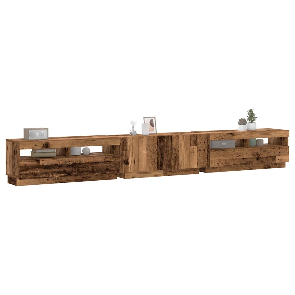 vidaXL TV-kaappi LED-valoilla vanha puu 300x35x40 cm teknillinen puu