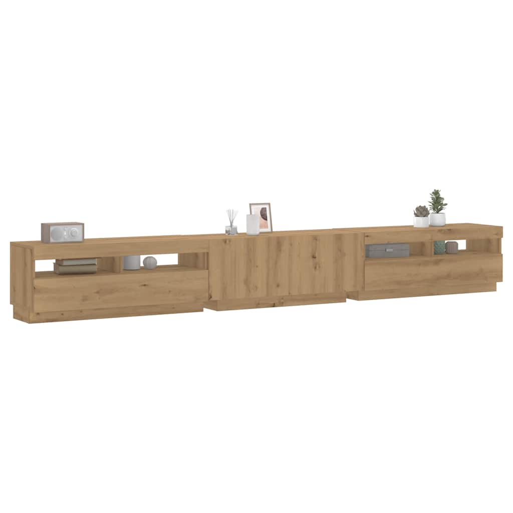 vidaXL TV-kaappi LED-valoilla käsityöläinen tammi 300x35x40 cm