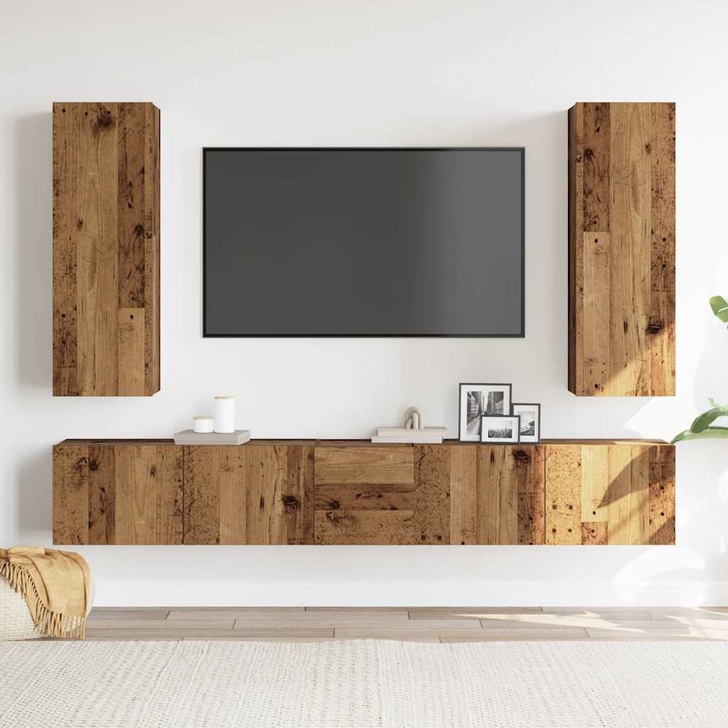 vidaXL 5-delig Tv-meubelset wandmontage bewerkt hout oud houtkleurig afbeelding