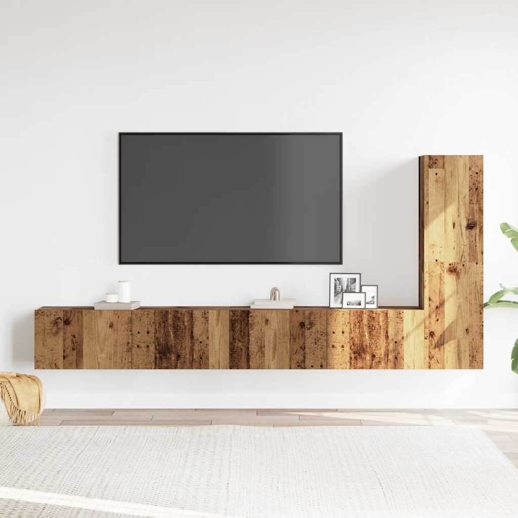 vidaXL 3-delig Tv-meubelset wandmontage bewerkt hout oud houtkleurig afbeelding