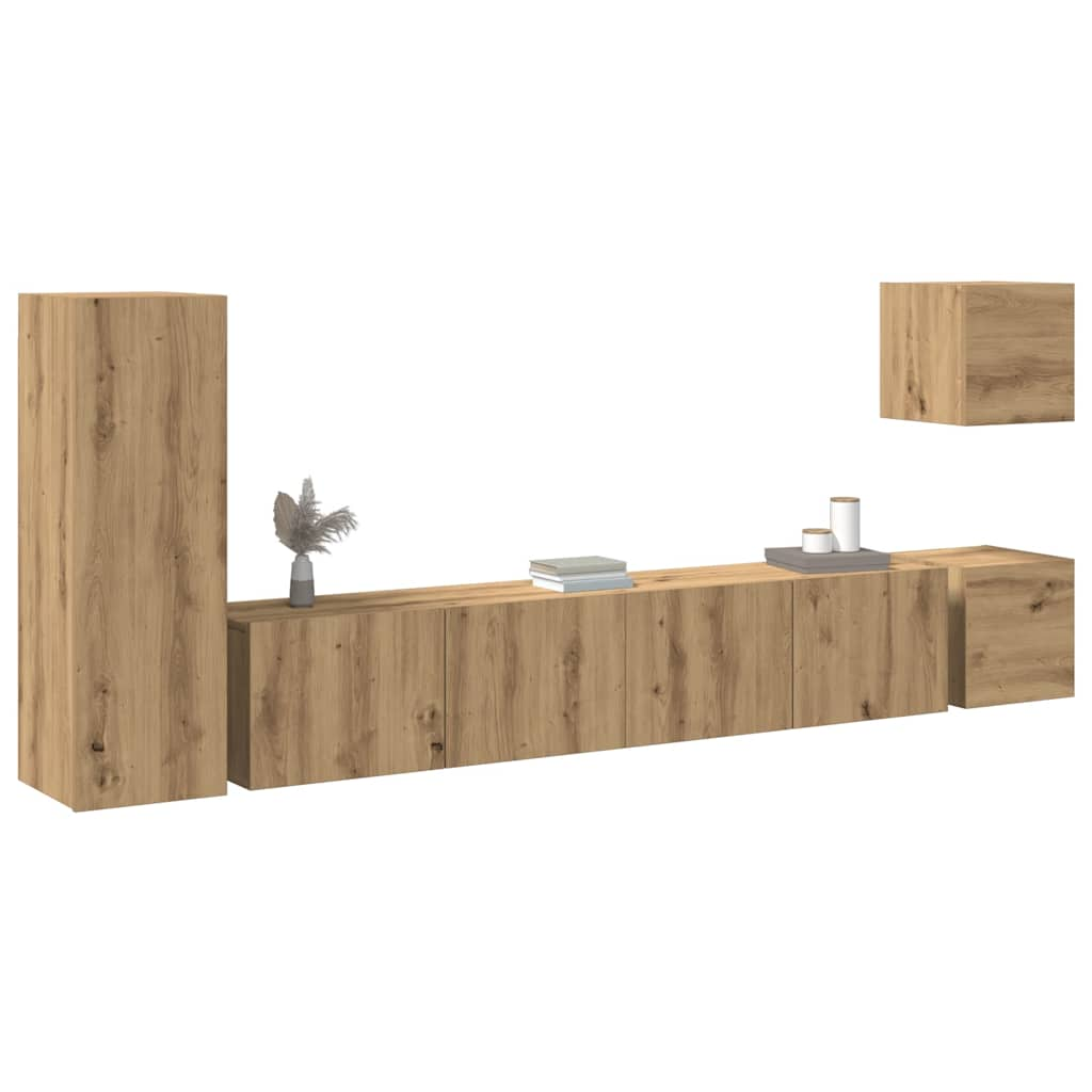 vidaXL 5-tlg. TV-Schrank-Set Wandmontage Artisan-Eiche Holzwerkstoff