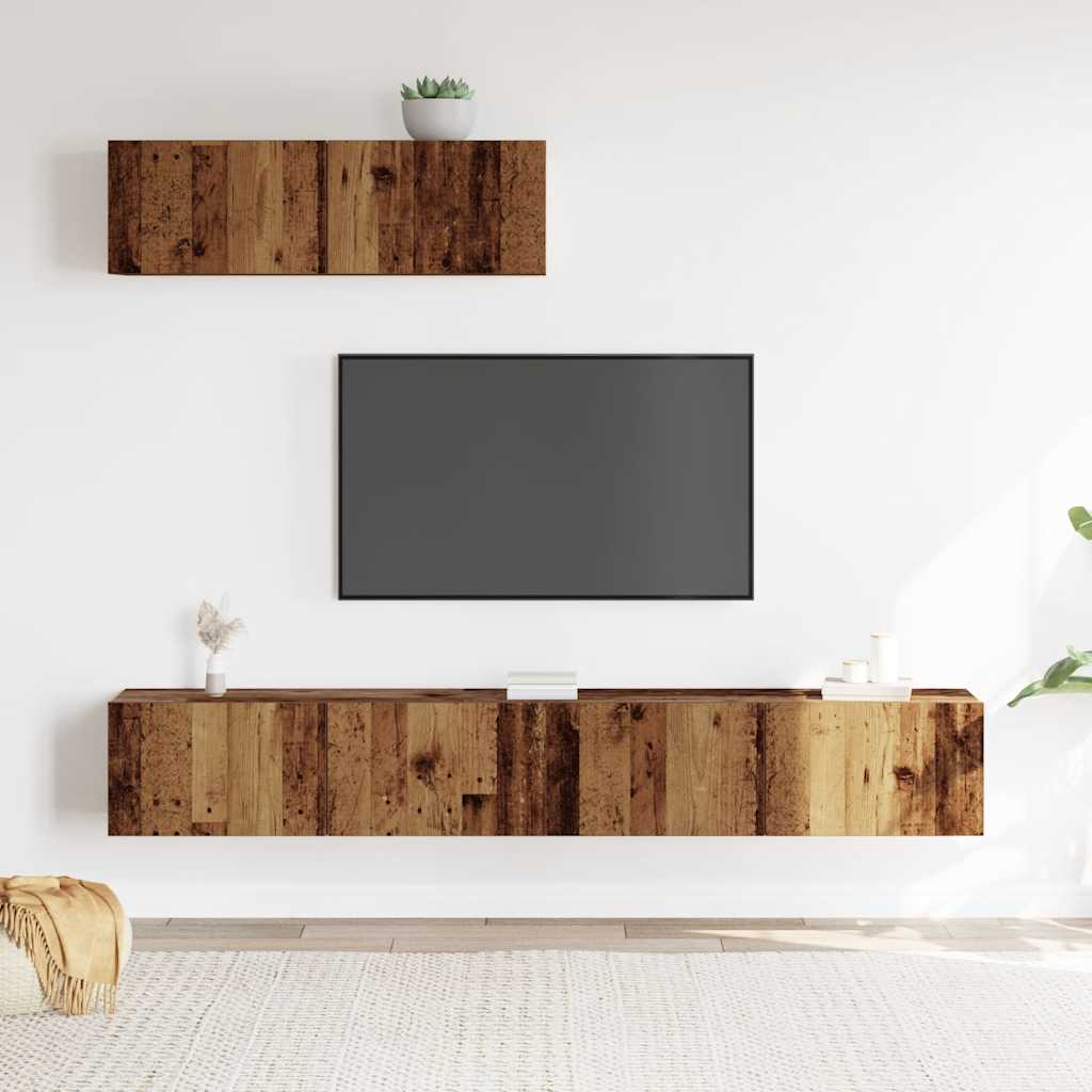 vidaXL 3-delig Tv-meubelset wandmontage bewerkt hout oud houtkleurig