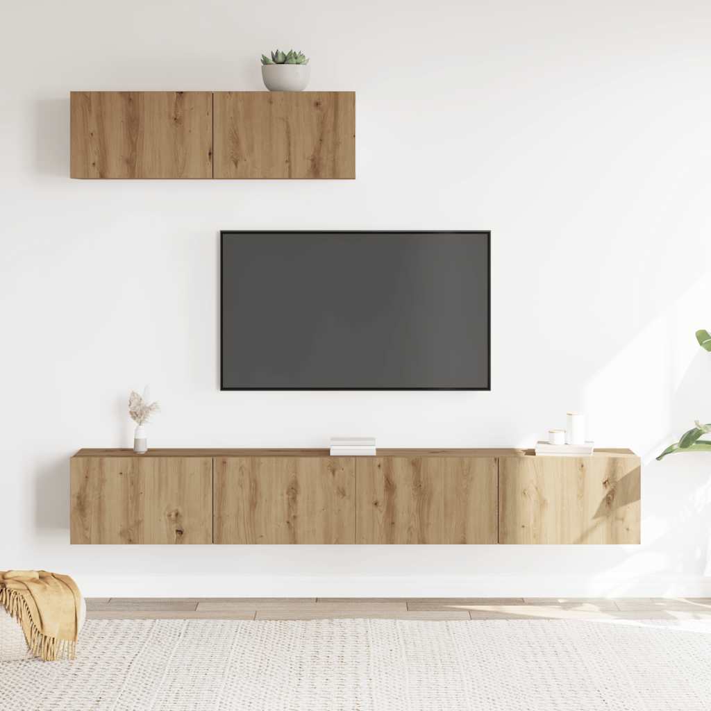 vidaXL 3-delig Tv-meubelset wandmontage bewerkt hout artisanaal eiken